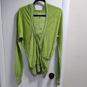 New Deha Lime Green Open Front  Terry Hooded Sweatshirt Sz M